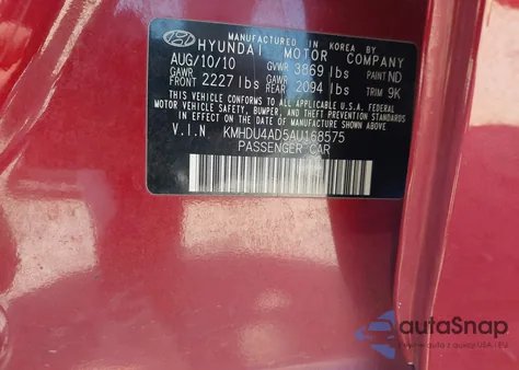 2010 Hyundai Elantra Gls из США, поврежденный, VIN KMHDU4AD5AU168575